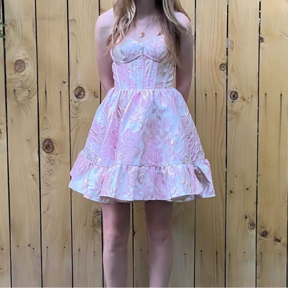 Hellymoon Pink & White Strapless A Line Hoco Dress